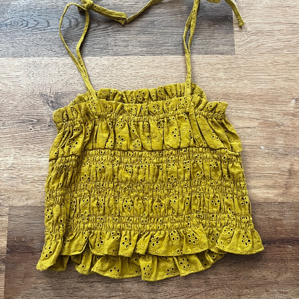 Yellow Eyelet Smocked Top